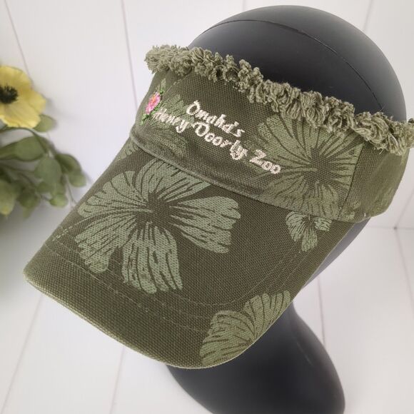 Omaha Henry Doorly Zoo Women's Visor Adjustable Olive Tropical Floral Distressed - Picture 5 of 8